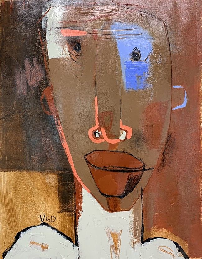 Young man, brown room by Vikki Drummond